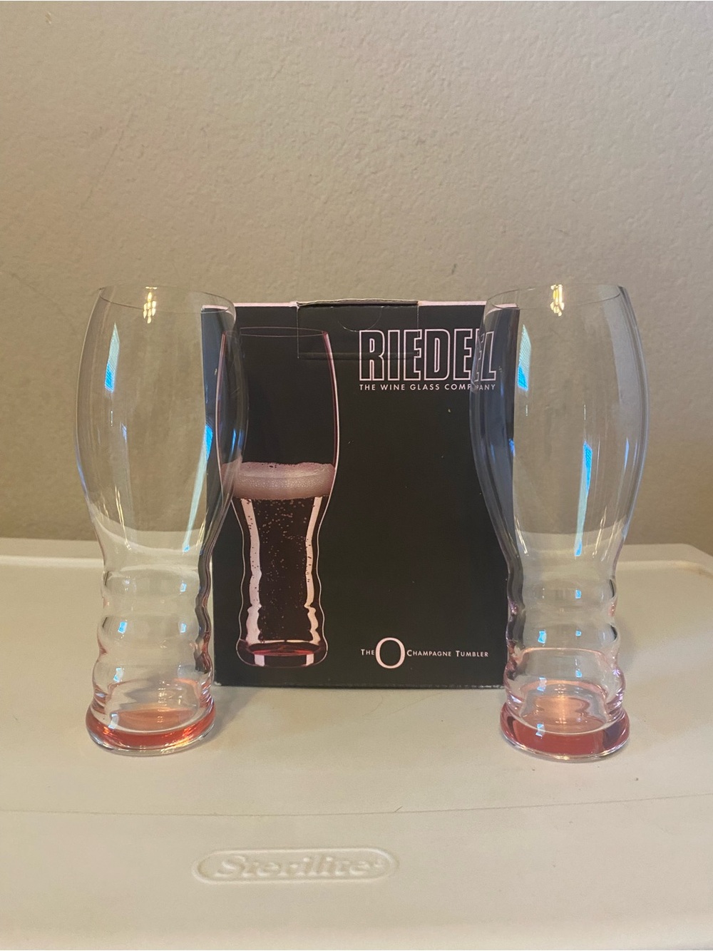 Riedel “O” Limited Efition Champagne Tumblers with Pink Bases - Set of 2